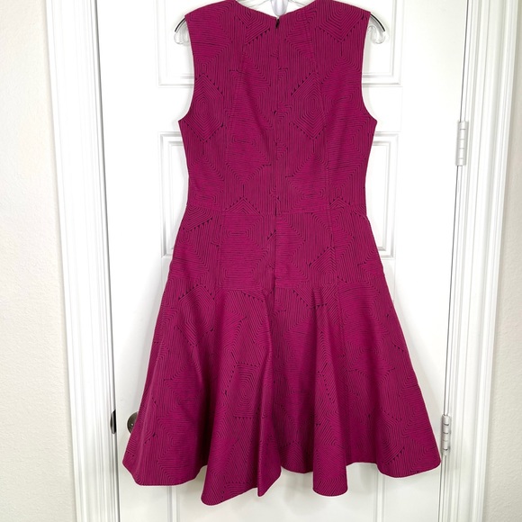 LELA ROSE Fuschia Hot Pink Geometric Textured Flare Dress Size 8 - Picture 6 of 14